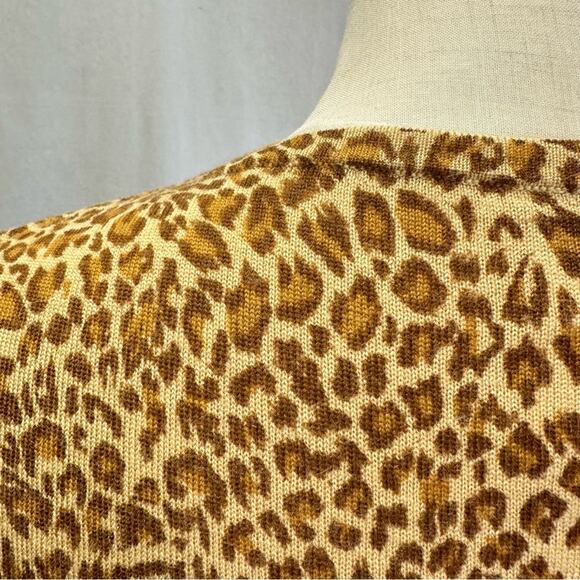 Garnet Hill merino wool leopard print 3/4 sleeve cardigan brown size medium - Picture 10 of 11